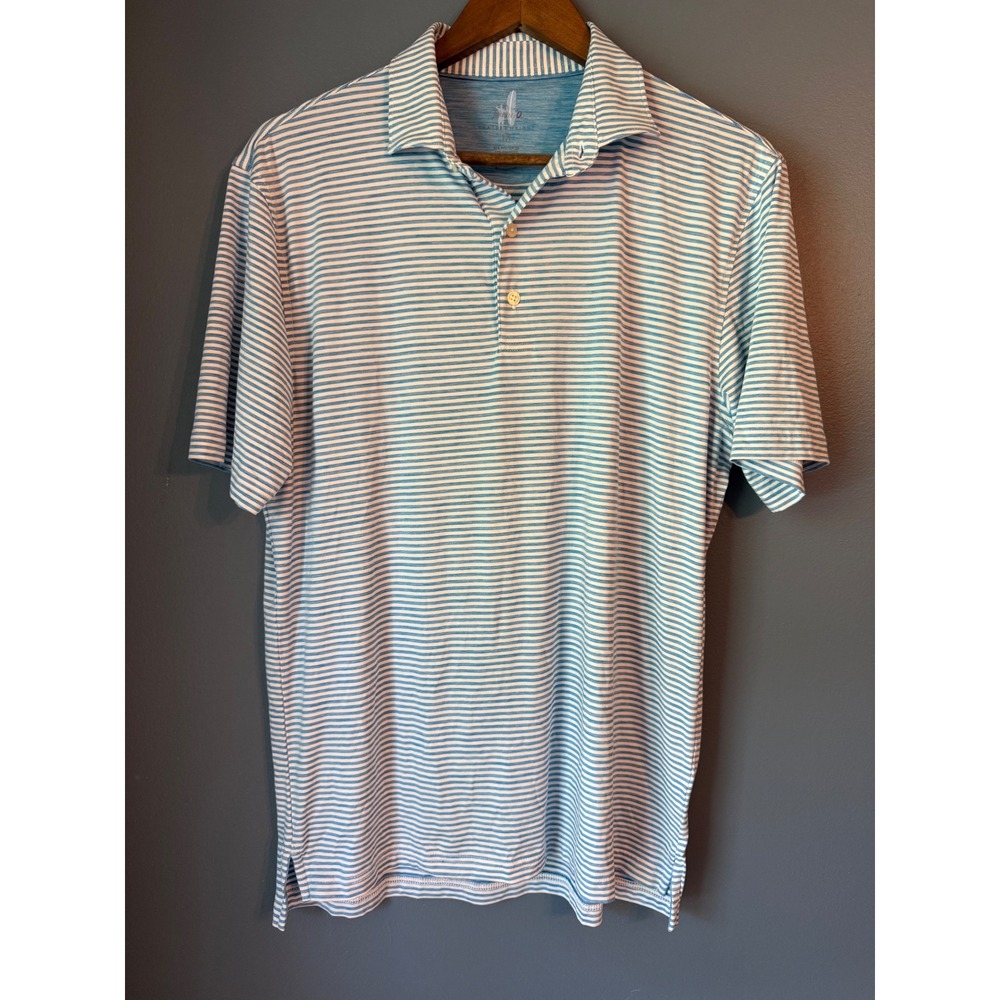 Johnnie-O Featherweight Mens M Blue White Striped Performance Golf Polo Shirt